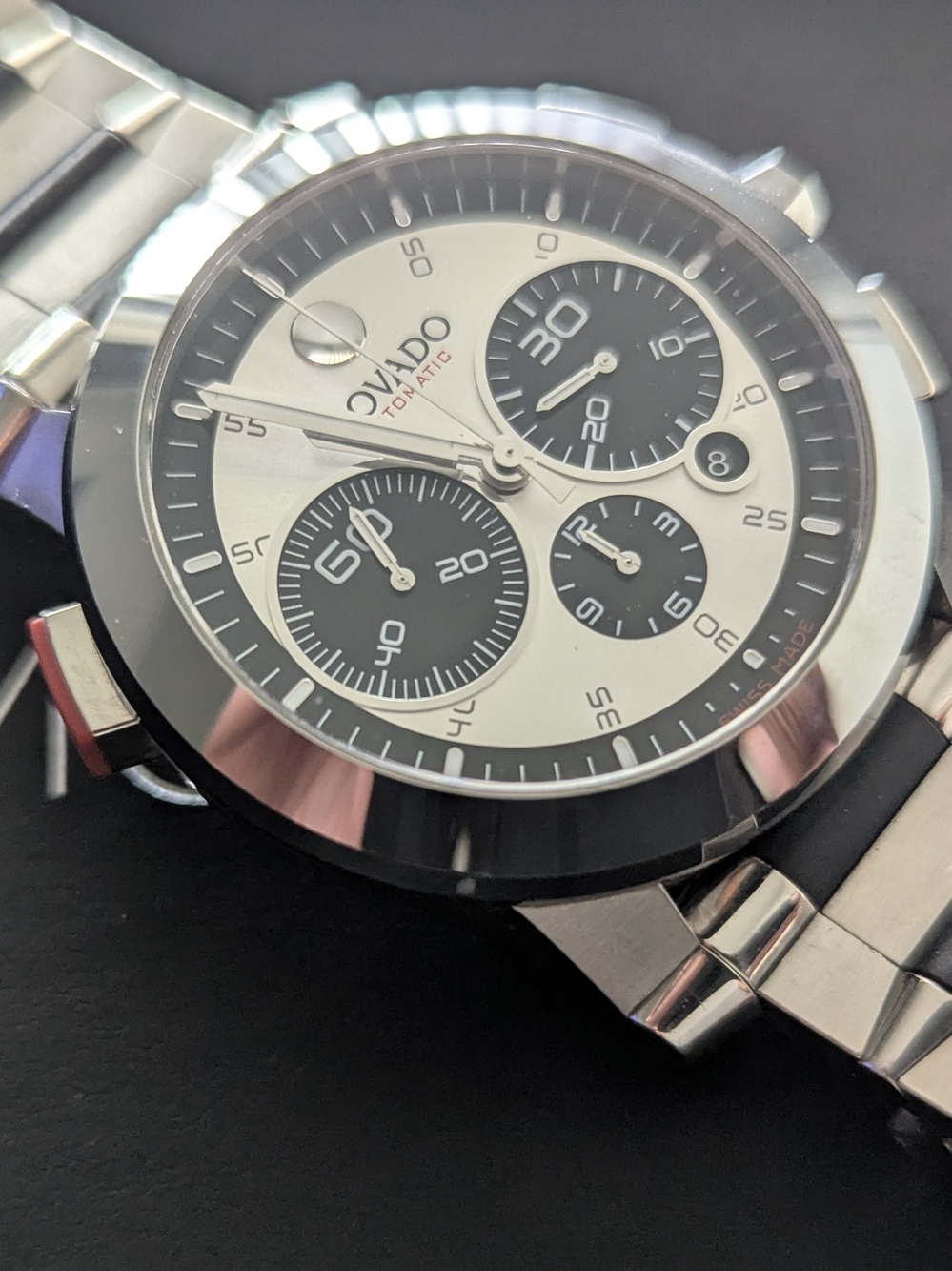 Movado Men's Silver and Black Chronograph Watch RED LABEL VIZIO $4995 - Picture 1 of 16